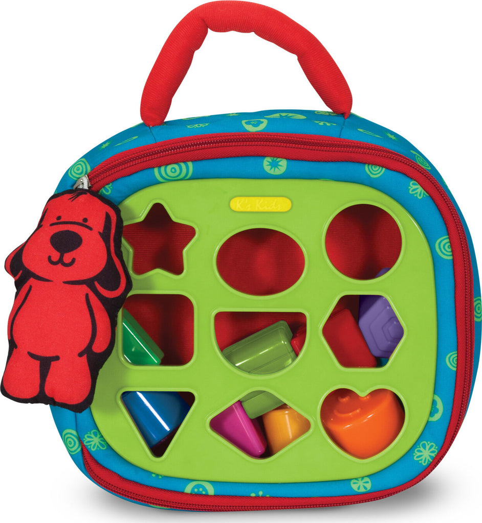 Melissa & Doug take-along shape sorter with colorful shapes and portable carrying handle for babies
