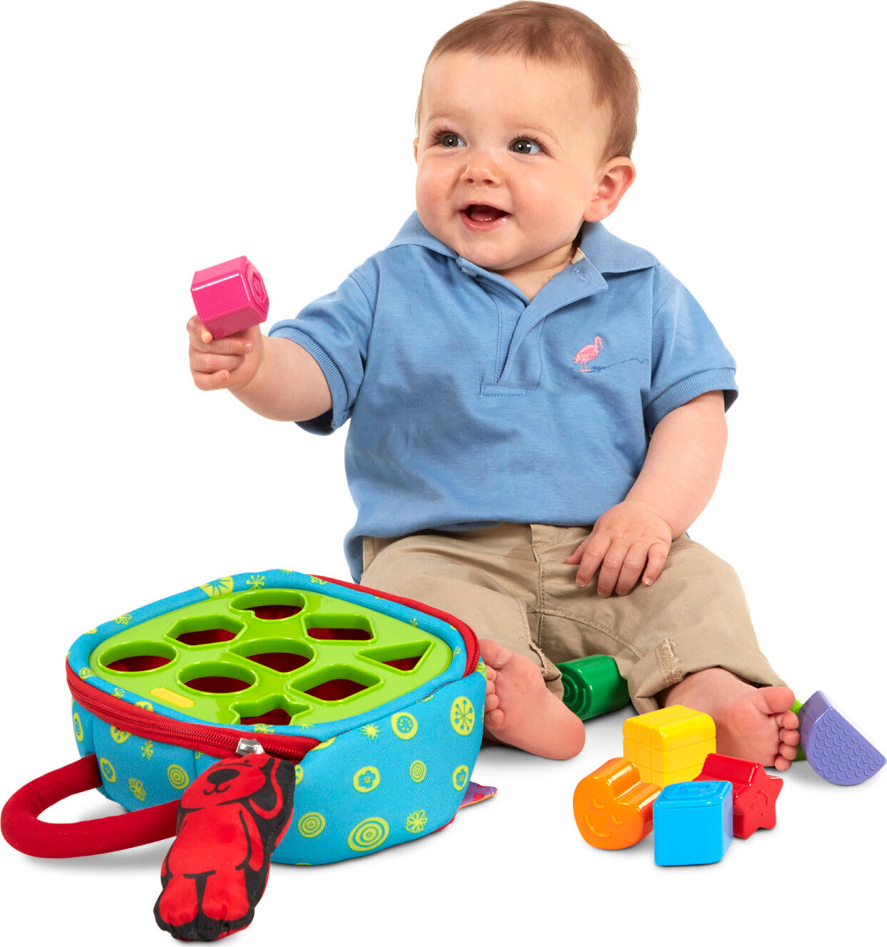 Melissa & Doug take-along shape sorter with colorful shapes and portable carrying handle for babies
