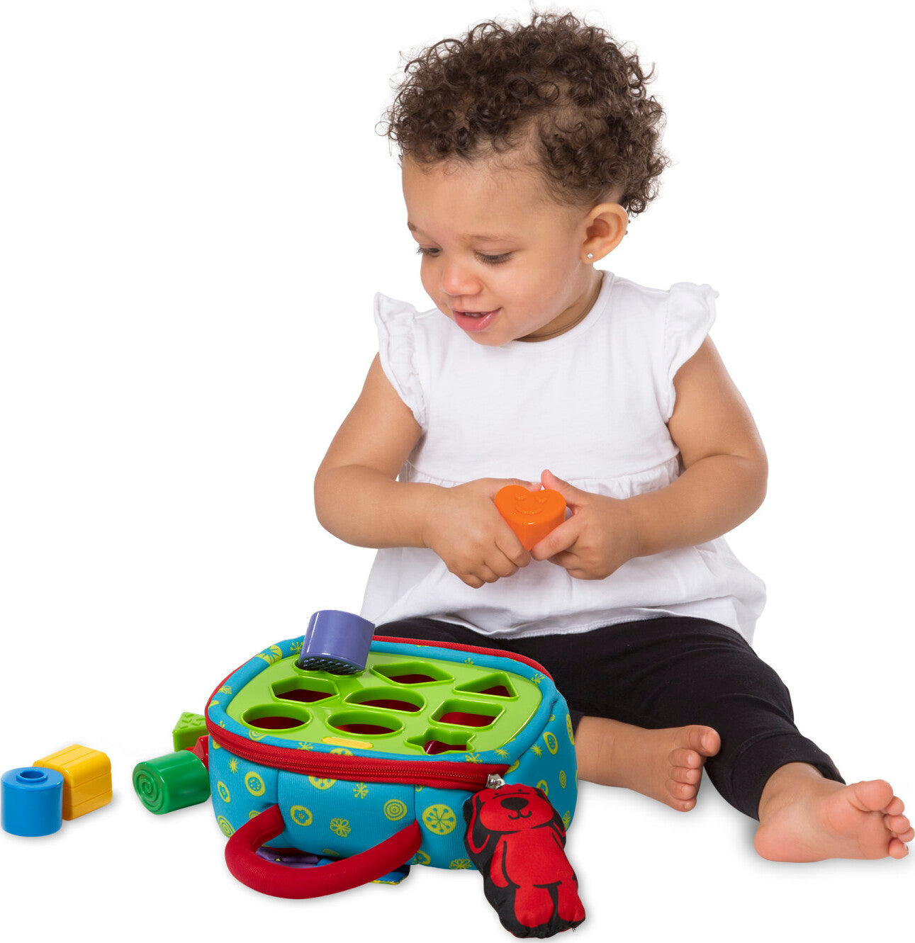 Melissa & Doug take-along shape sorter with colorful shapes and portable carrying handle for babies