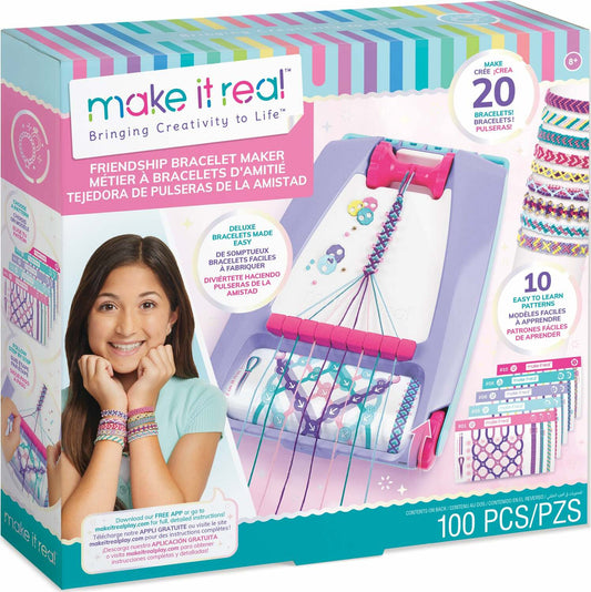 Friendship Bracelet Maker with color-coded patterns and tools for creating complex bracelet designs easily