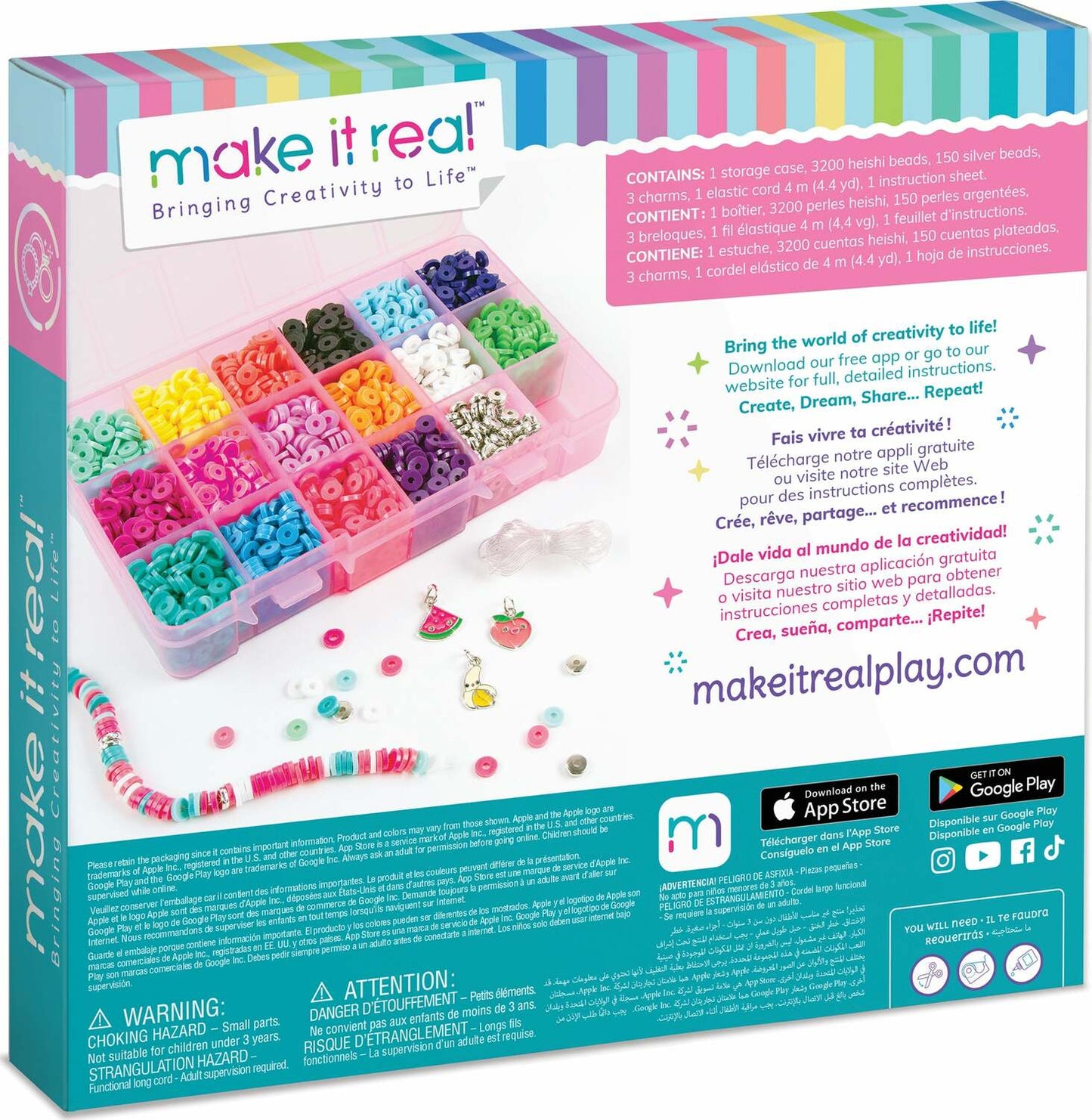 Make It Real Heishi bead kit in square storage box with colorful clay beads and jewelry making supplies