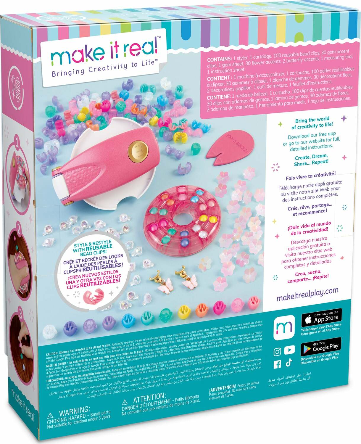 Snap n' Glam Hair Styling Set with 100 decorative clips and hair accessories