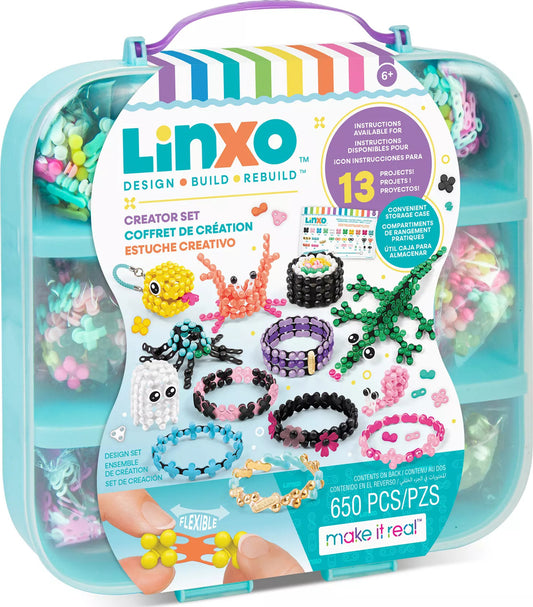 LinXo Creator Set with Storage featuring modular creative building pieces and organized storage for endless construction possibilities