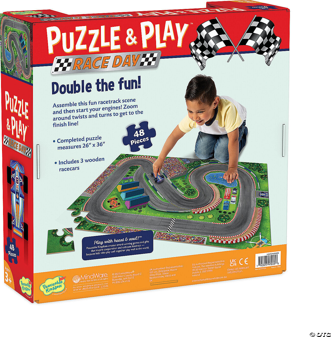 Puzzle and Play Race Day Floor Puzzle with race car theme for interactive learning