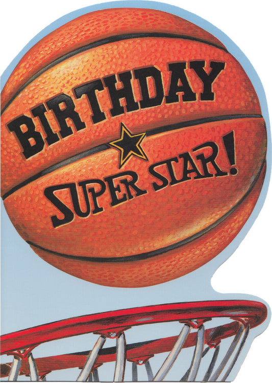 Birthday Basketball Die-Cut Card with basketball shape for sports-themed celebrations