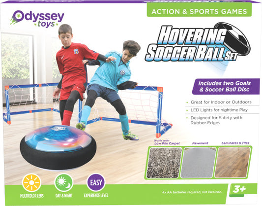 The Hovering Soccer Ball Set - LED hover ball that glides on smooth surfaces with included goals