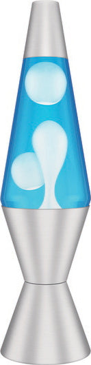 14.5 inch Lava Lamp with white base, blue wax, and silver accents for room lighting