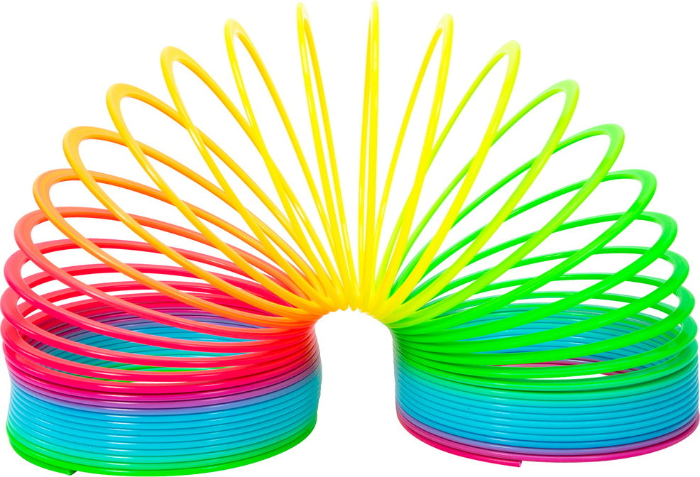 Jumbo rainbow spring toy with colorful plastic coils for stair walking and active play