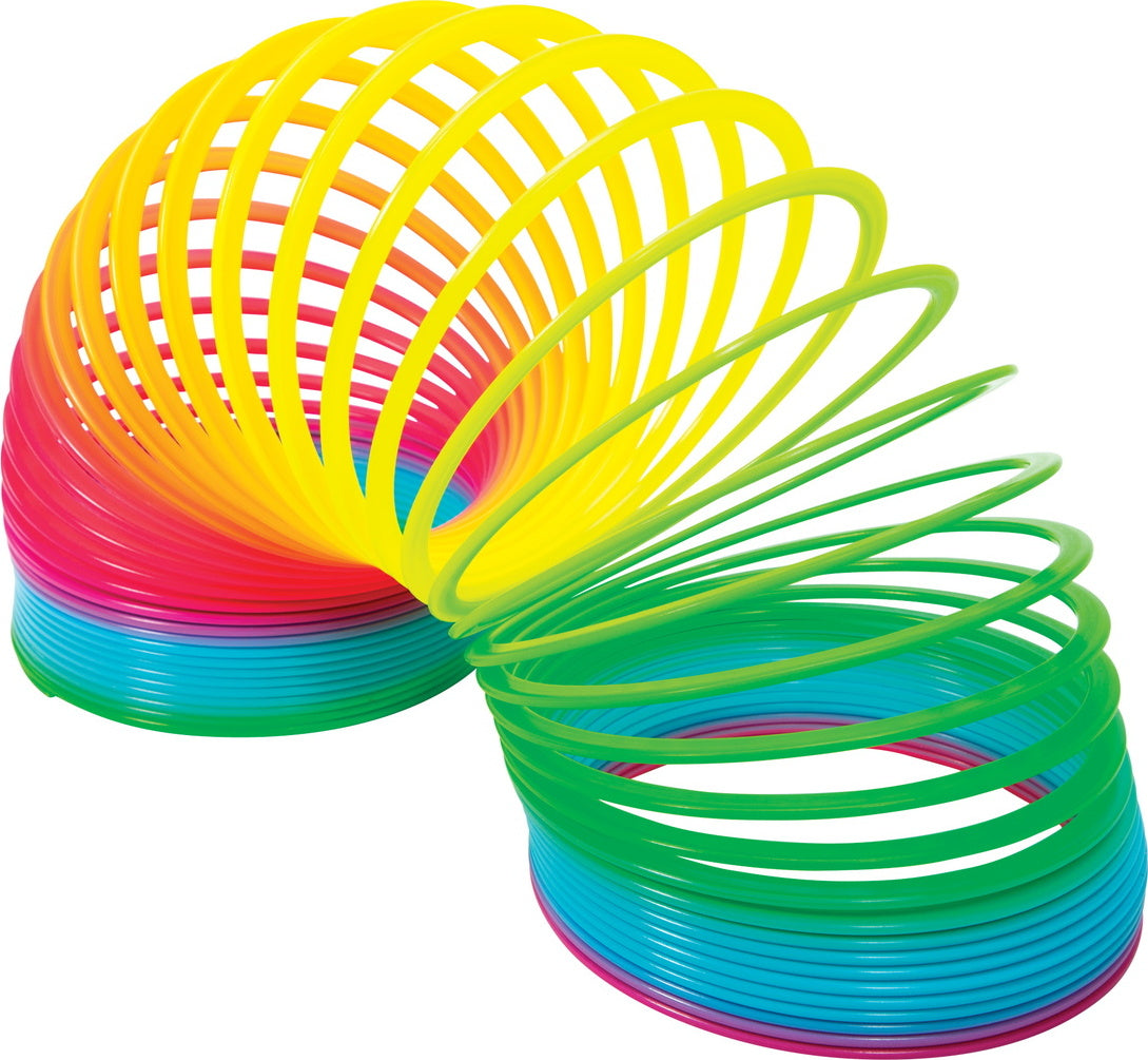 Jumbo rainbow spring toy with colorful plastic coils for stair walking and active play