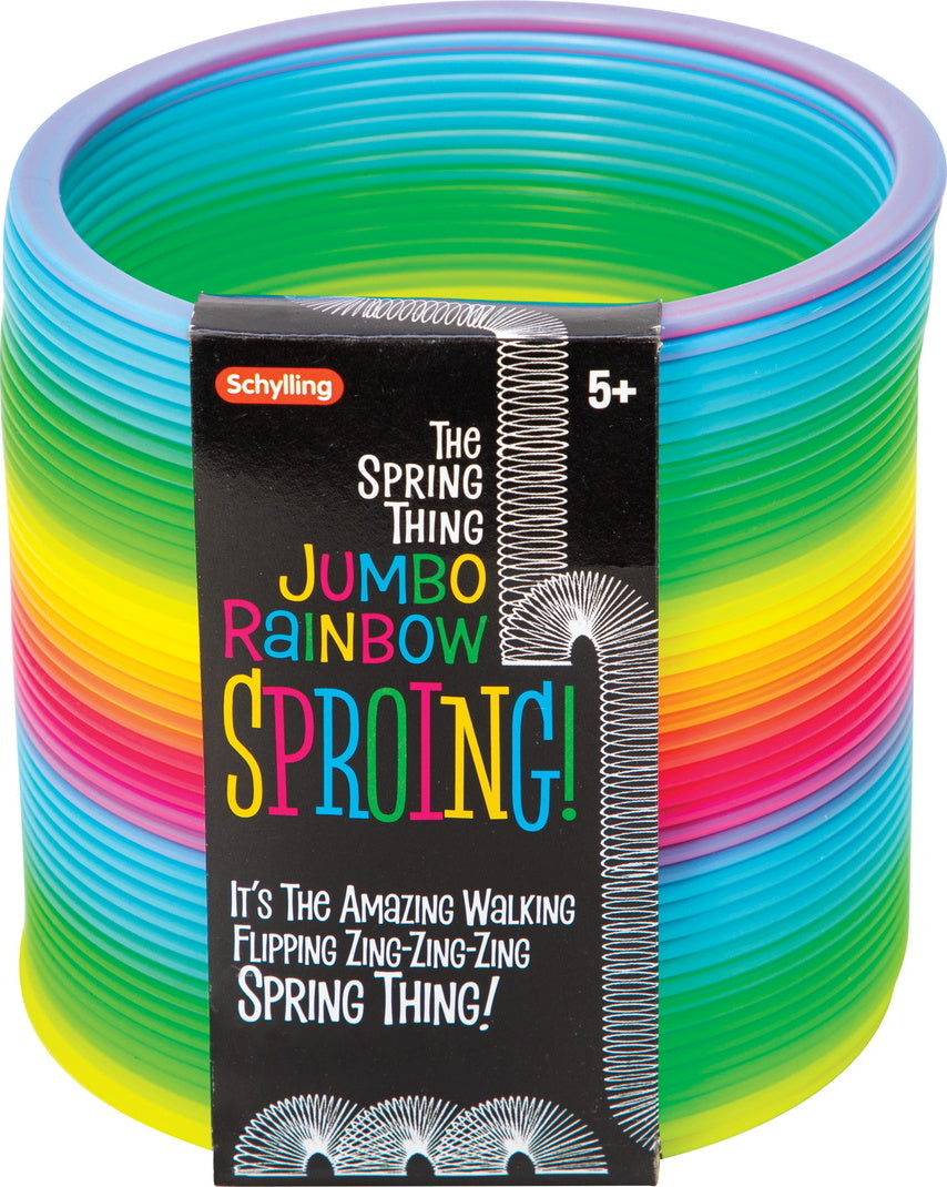 Jumbo rainbow spring toy with colorful plastic coils for stair walking and active play