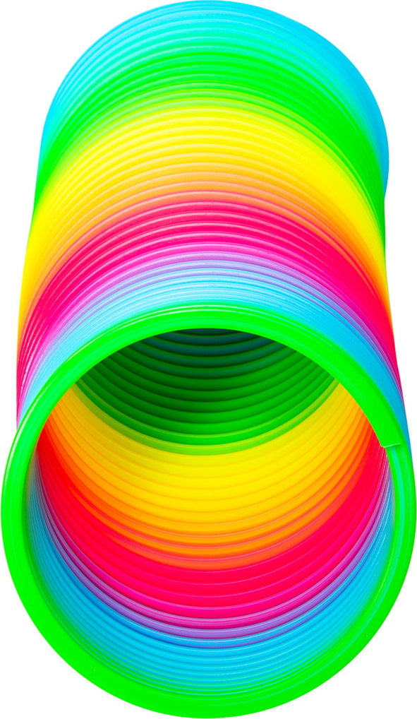 Jumbo rainbow spring toy with colorful plastic coils for stair walking and active play