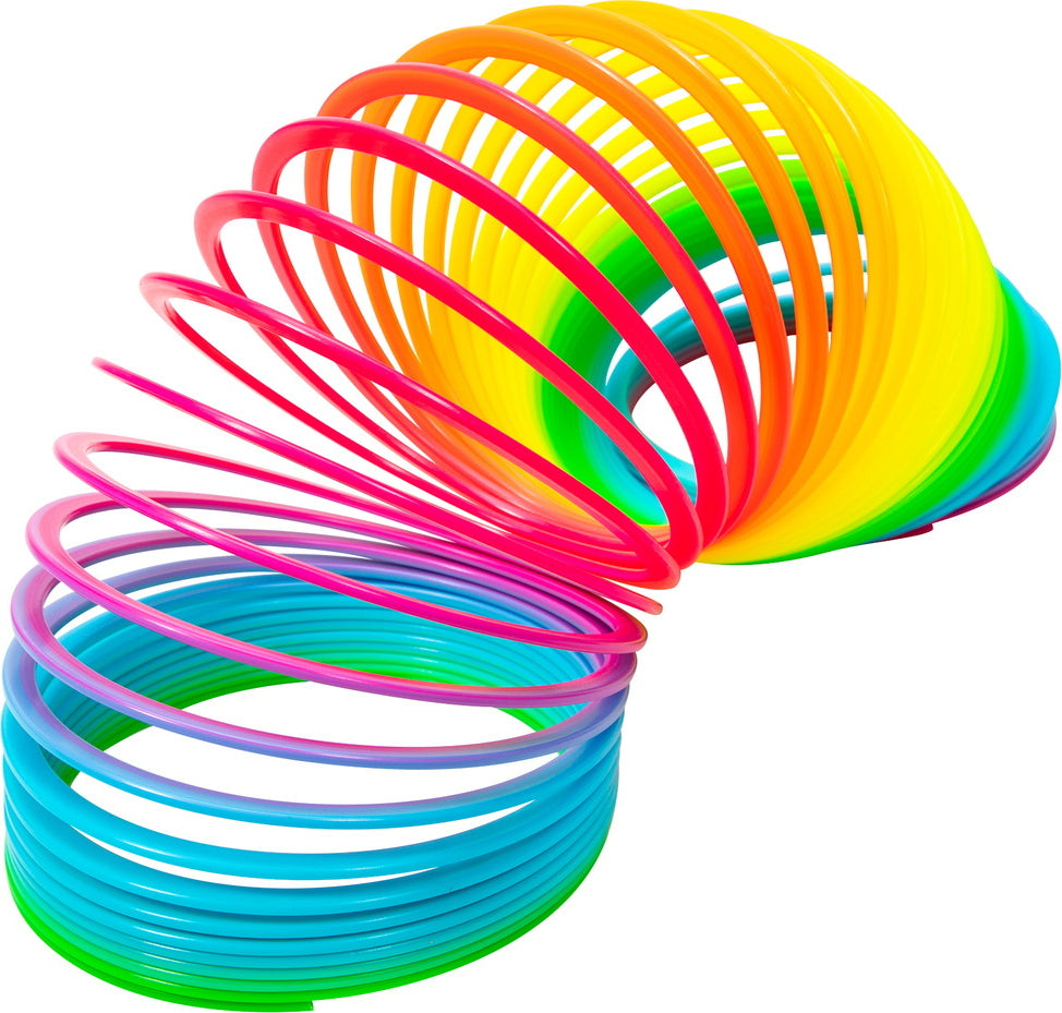 Jumbo rainbow spring toy with colorful plastic coils for stair walking and active play