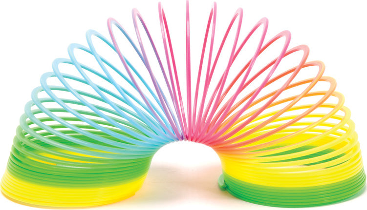 Jumbo rainbow spring toy with colorful plastic coils for stair walking and active play