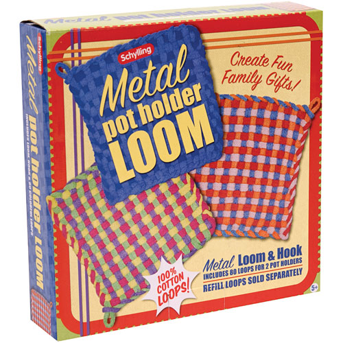  Schylling metal potholder loom with colorful cotton loops for weaving traditional potholders