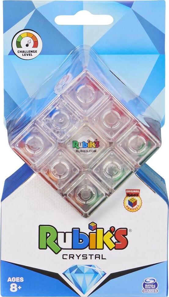 Rubik's 3x3 Crystal Cube transparent puzzle with classic color-matching challenge