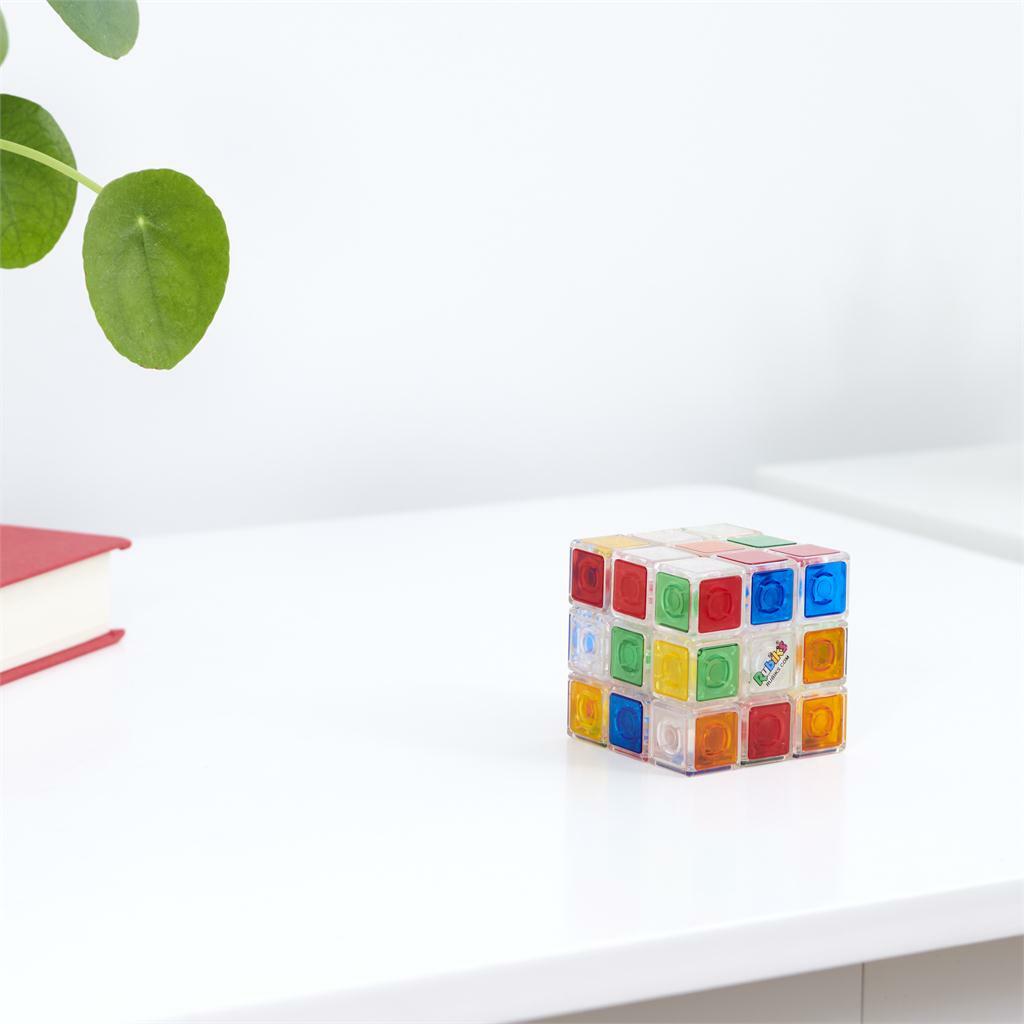 Rubik's 3x3 Crystal Cube transparent puzzle with classic color-matching challenge