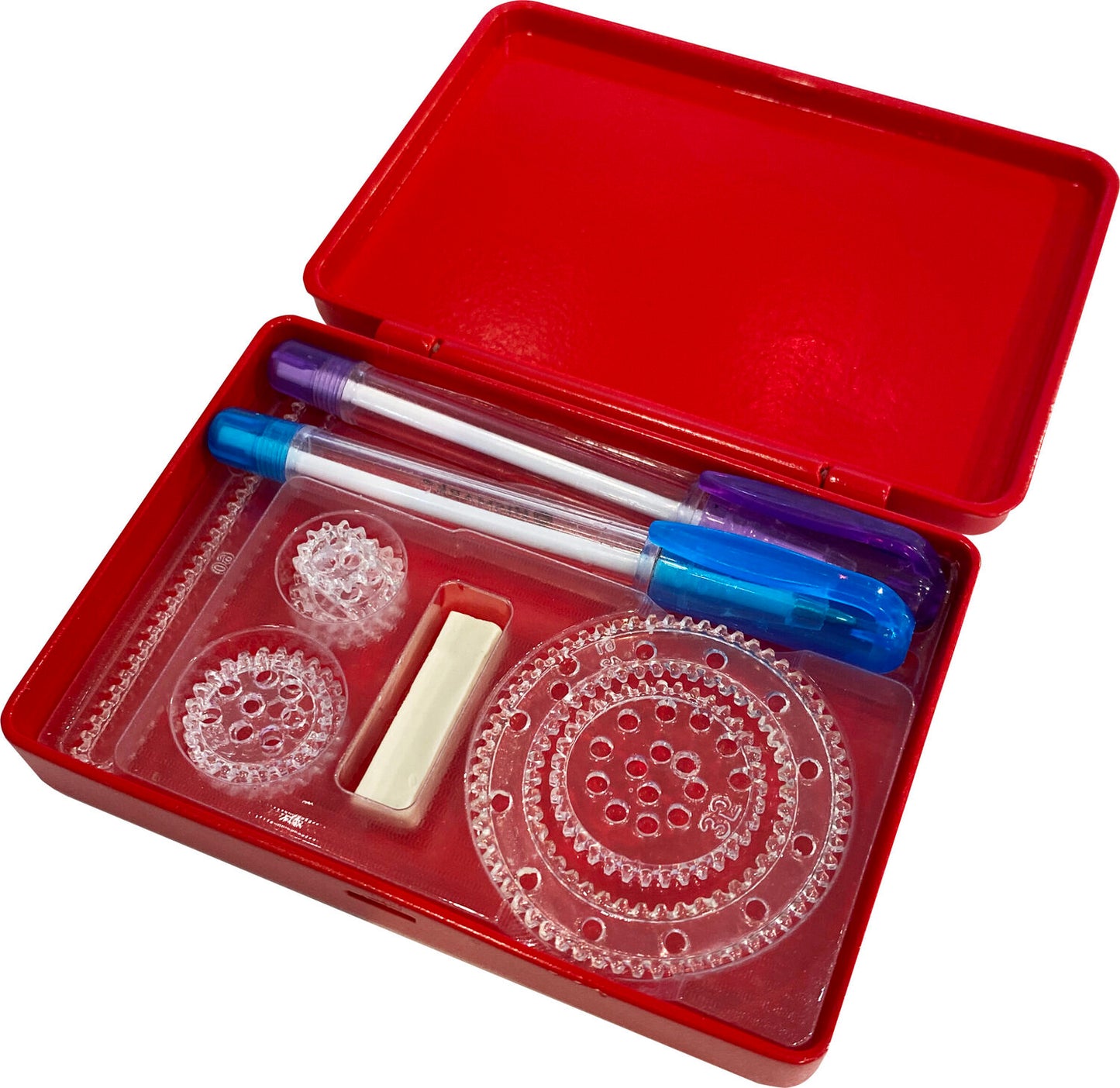 World's Smallest Spirograph drawing kit with 6 wheels, ring, track, 2 pens and carrying case