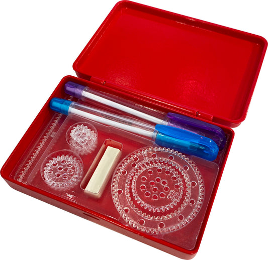 World's Smallest Spirograph drawing kit with 6 wheels, ring, track, 2 pens and carrying case