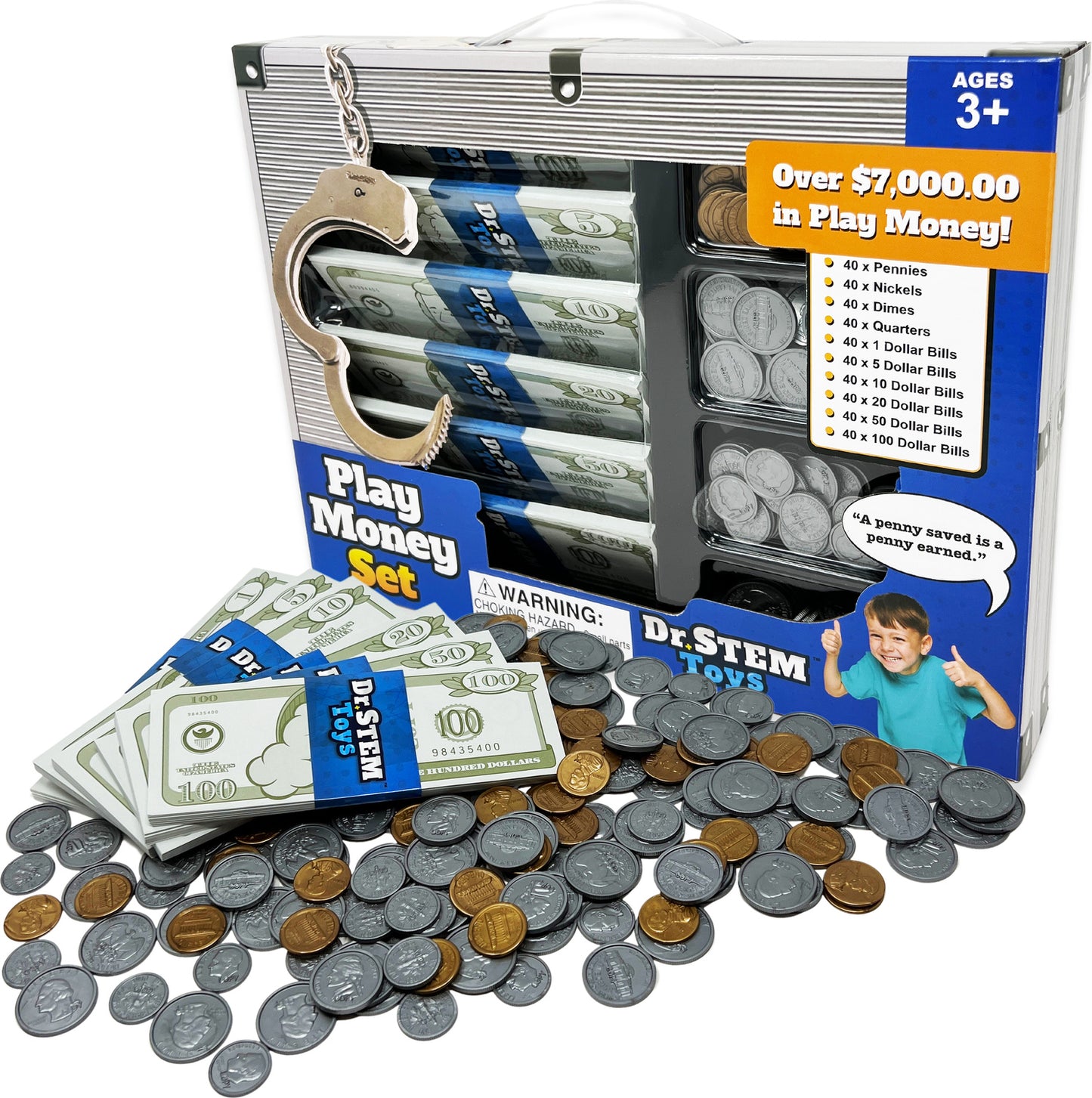 Play Money Set with $7,000 realistic play currency, 400 pieces for educational pretend play