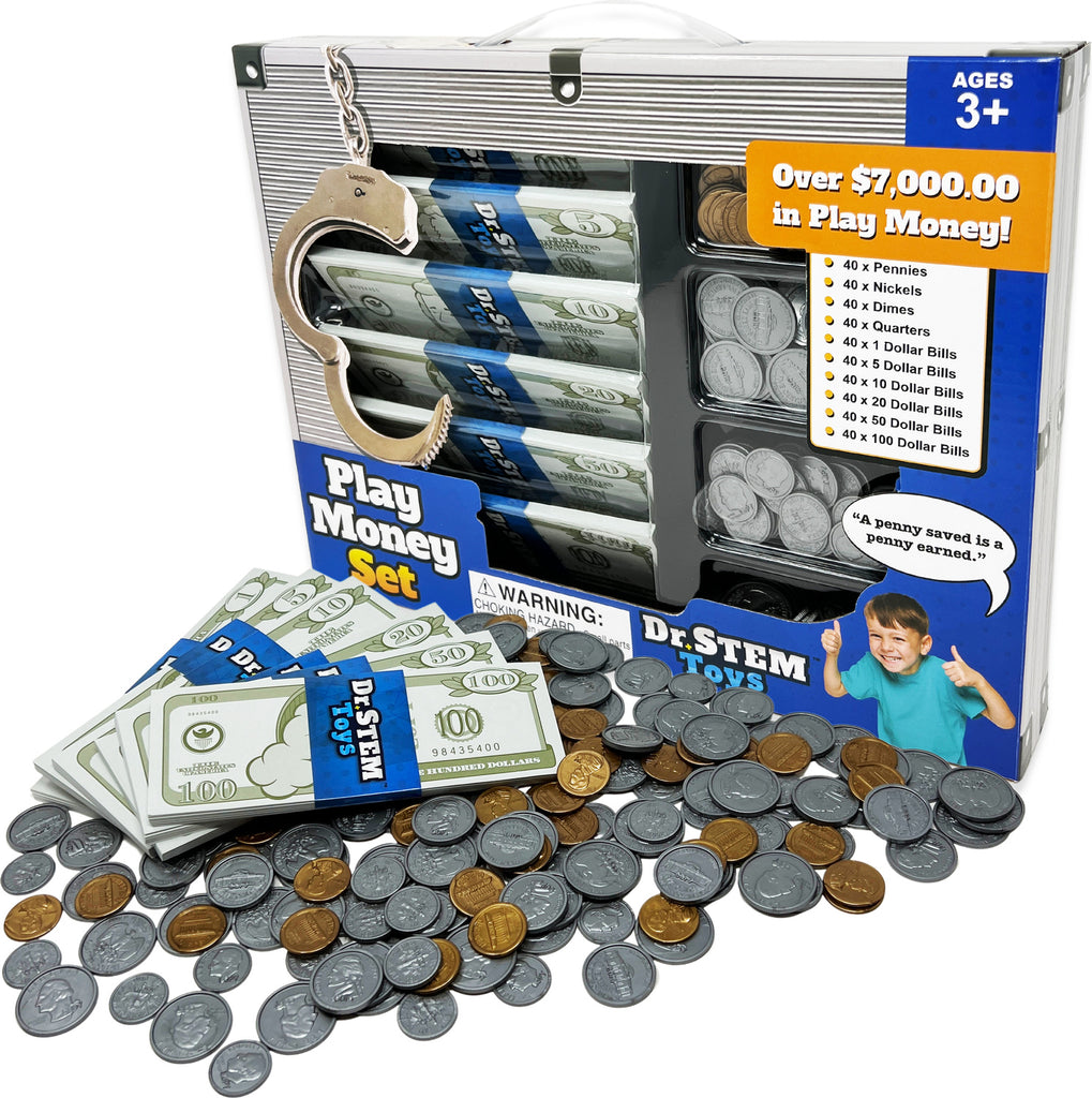 Play Money Set with $7,000 realistic play currency, 400 pieces for educational pretend play