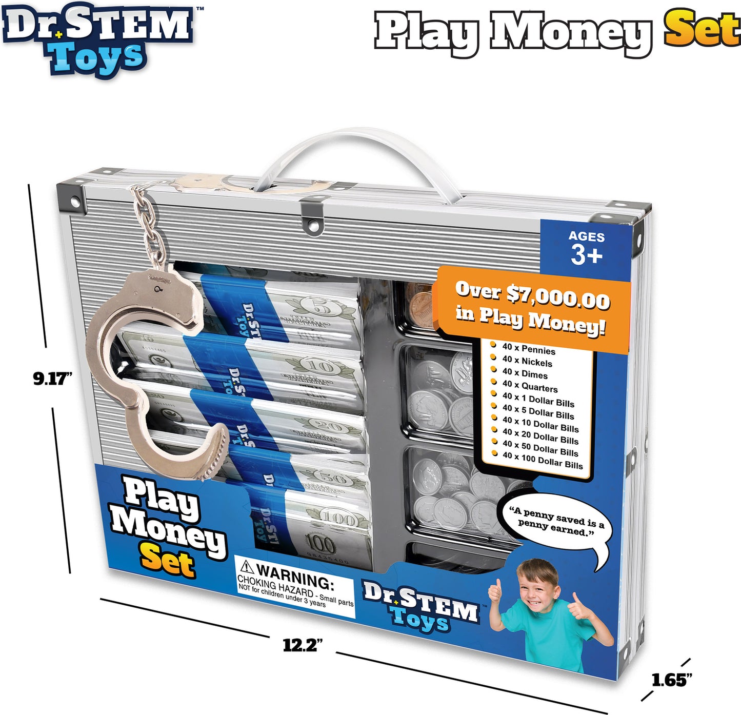 Play Money Set with $7,000 realistic play currency, 400 pieces for educational pretend play