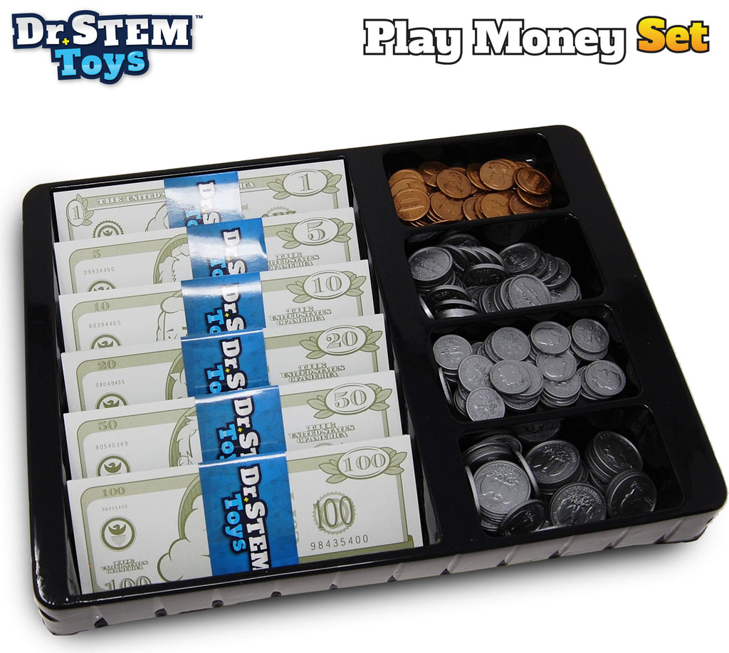 Play Money Set with $7,000 realistic play currency, 400 pieces for educational pretend play