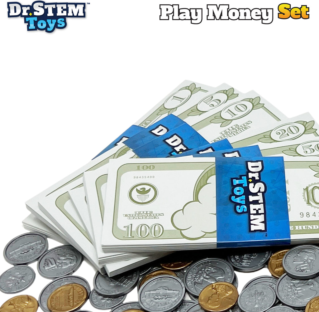 Play Money Set with $7,000 realistic play currency, 400 pieces for educational pretend play