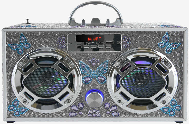 Bluetooth FM Radio W LED Speakers Butterfly Bling Boombox