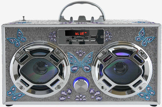 Bluetooth FM Radio W LED Speakers Butterfly Bling Boombox