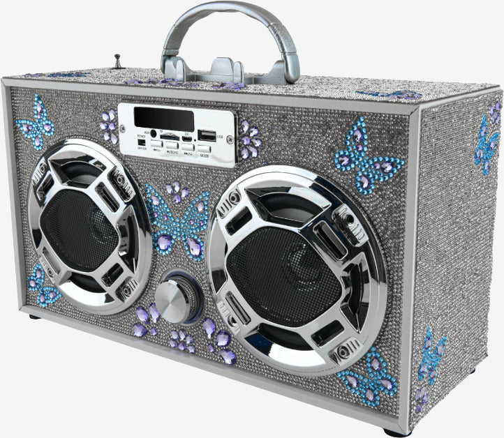 Bluetooth FM Radio W LED Speakers Butterfly Bling Boombox