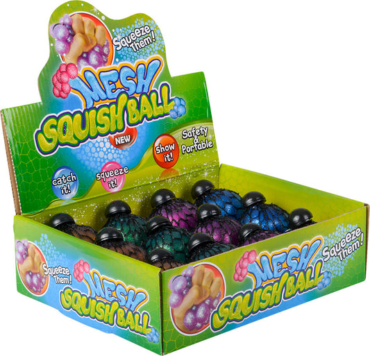 2.25 inch mesh squeeze metallic ball with sparkly exterior for sensory fidget play